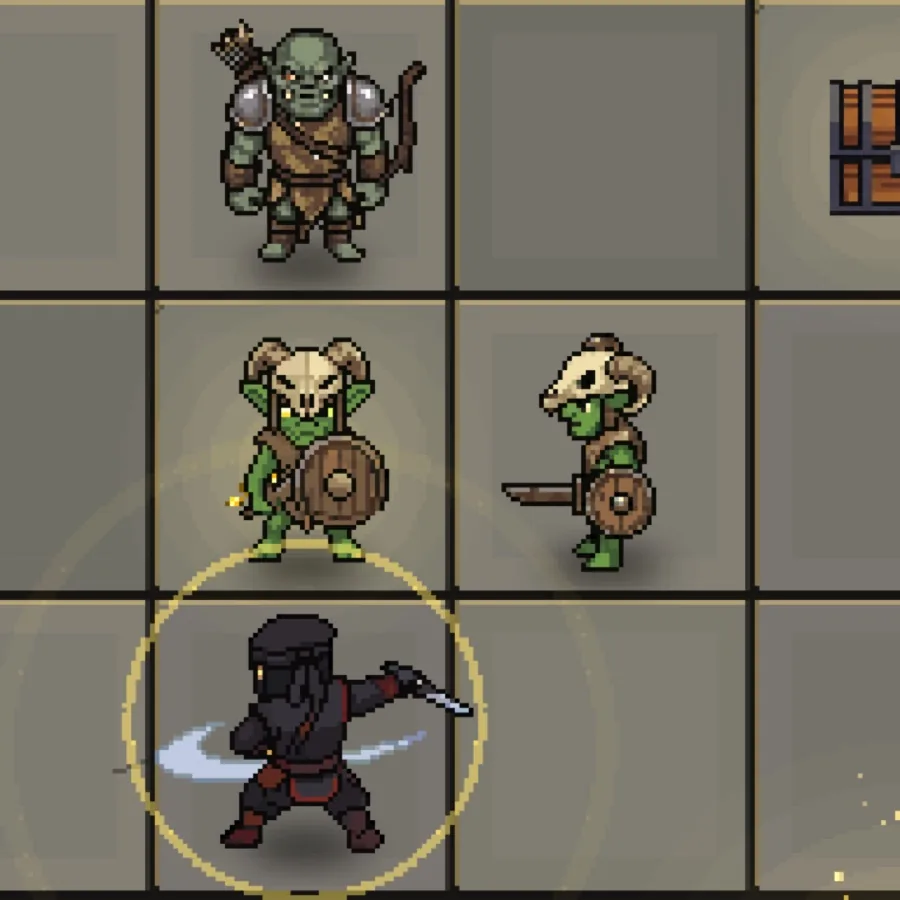 Dungeon Hole: the ninja squares up to two goblins