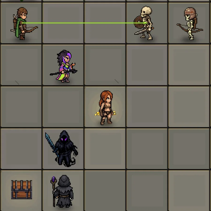 Dungeon Hole: the ranger's line of fire across the tiles to a skeleton
