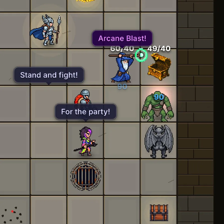 Dungeon Hole: Stand and fight!, the Wizard's Arcane Blast on the troll, gargoyle closing in