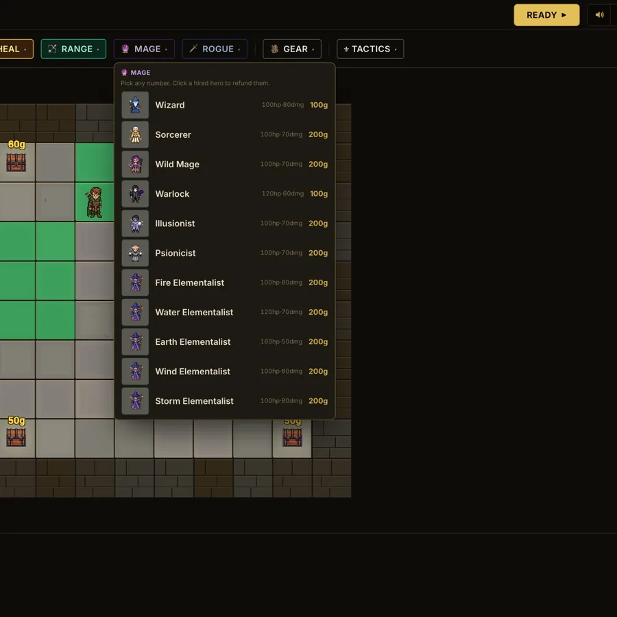 Dungeon Hole: hero picks with the Mage shop open